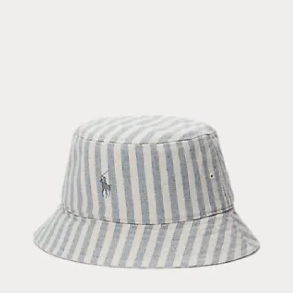NWT Genuine Polo Ralph Lauren New Denim Project Bucket Hat -Blue ivory Stripe